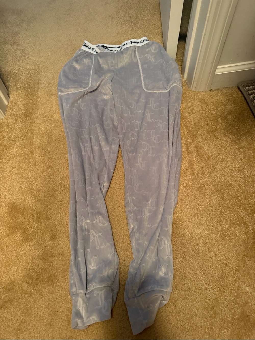Juicy Couture Light Gray Logo Velour Joggers with White Waistband